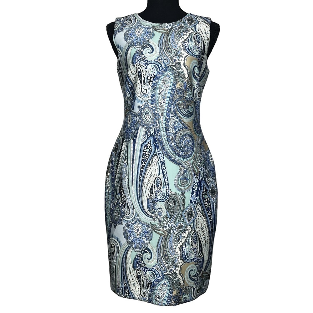 Tommy Hilfiger Blue Paisley Sheath Midi Dress Size 4
